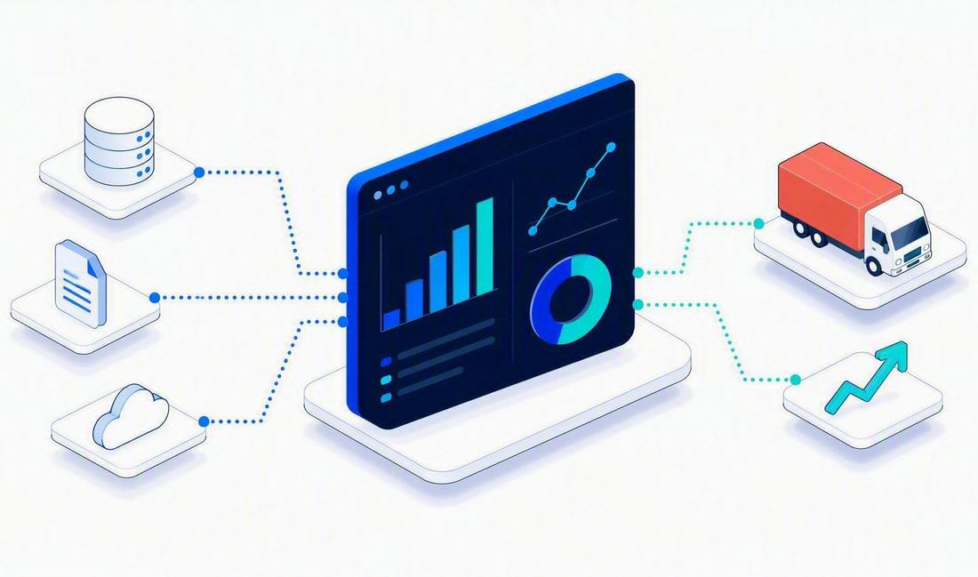 Freight data from multiple sources feeding a single analytics dashboard showing spend, trend and carrier mix